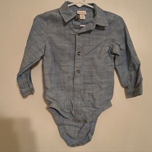 Cat & Jack Light Blue Long-Sleeve Button-Front One-Piece Bodysuit